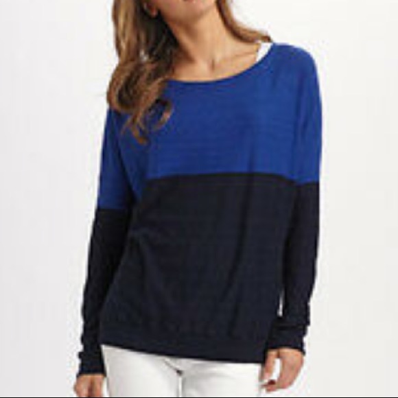 Vince blue colour block long sleeve knit top